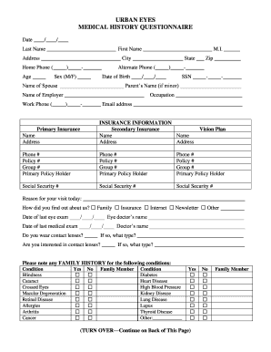 Urban Eyes Medical History Questionnaire