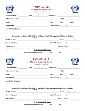 PMEA District 2 Student Audition Form