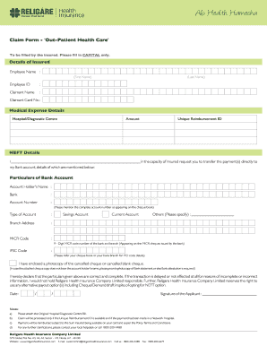 Religare Health Insurance Out-Patient Claim Form