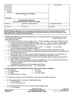 California Officer's Declaration for Trial by Written Declaration