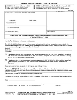 Application for Judgment by Default for Restitution of Premises