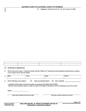 Declaration Re 24-Hour Telephonic Notice of Temporary Conservatorship