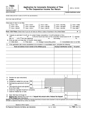Form 7004 Application for Automatic Extension of Time