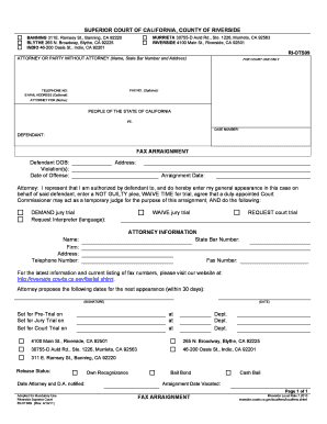 California Fax Arraignment Form