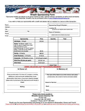 Wreath Sponsorship Form