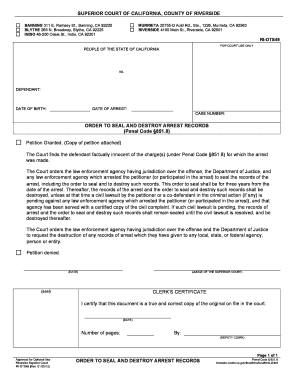 Order to Seal and Destroy Arrest Records