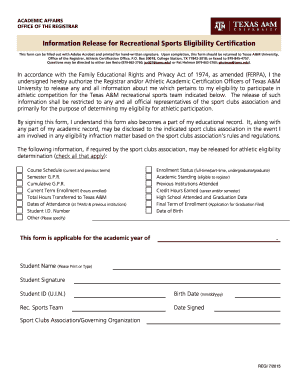Texas A&M Recreational Sports Eligibility Certification