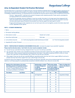 2014-15 Dependent Student Verification Worksheet