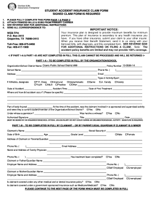 Student Accident Insurance Claim Form