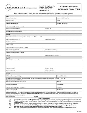 Student Accident Insurance Claim Form