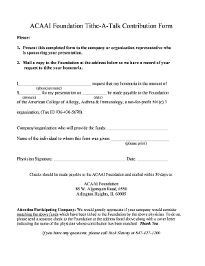 ACAAI Foundation Tithe-A-Talk Contribution Form