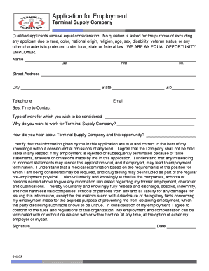 Terminal Supply Company Employment Application