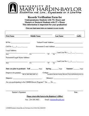 Records Verification Form for Graduating Students