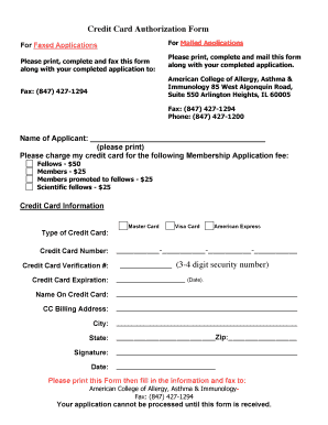 Credit Card Authorization Form