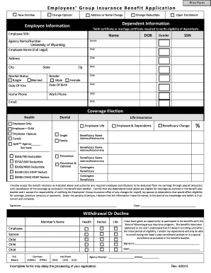 Wyoming Employee Group Insurance Benefit Application