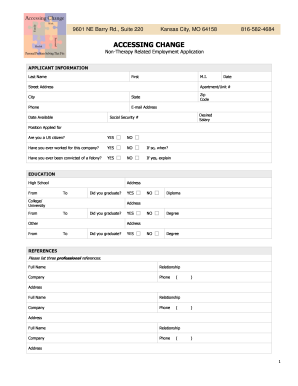 Non-Therapy Related Employment Application