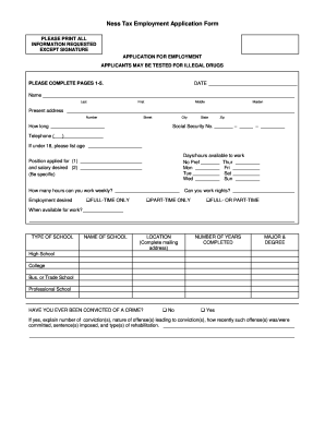 Ness Tax Employment Application Form