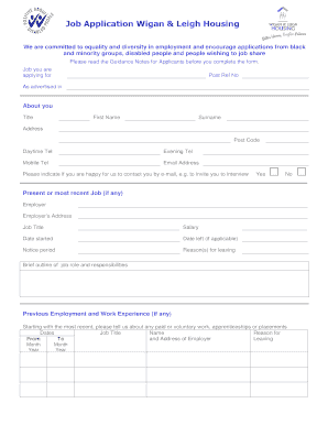 Wigan and Leigh Housing Job Application Form