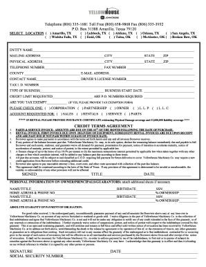 Yellowhouse Machinery Co Credit Application Form
