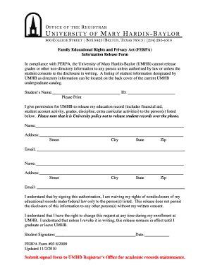 FERPA Information Release Form