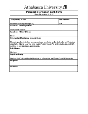Personal Information Bank Form