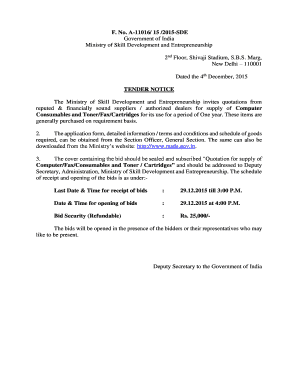 TENDER NOTICE - Ministry of Skill Development and - skilldevelopment gov