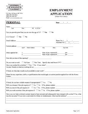 Kiowa Casino Employment Application
