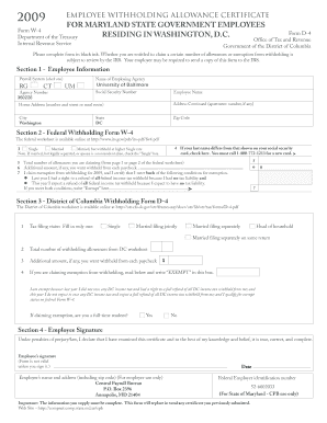 Maryland Employee Withholding Allowance Certificate
