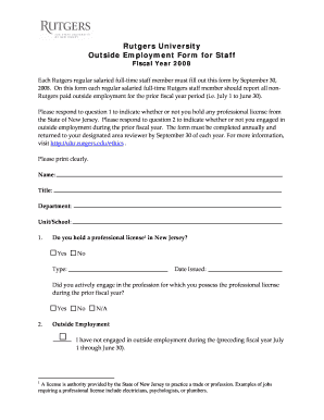 Rutgers University Outside Employment Form