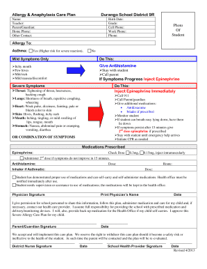Allergy and Anaphylaxis Care Plan