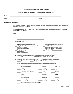 Section 504 Eligibility Conference Summary