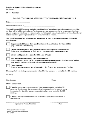 Parent Consent for Agency Invitation to Transition Meeting