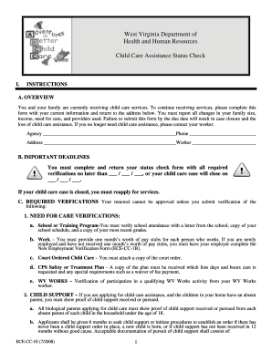 West Virginia Child Care Assistance Status Check Form