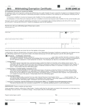 2015 Withholding Exemption Certificate
