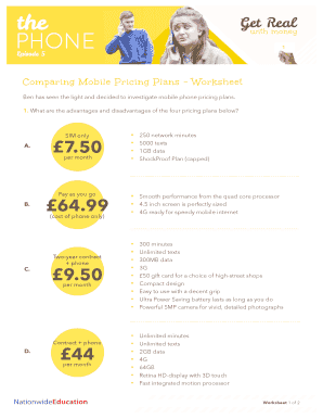 Mobile Pricing Plans Comparison Worksheet
