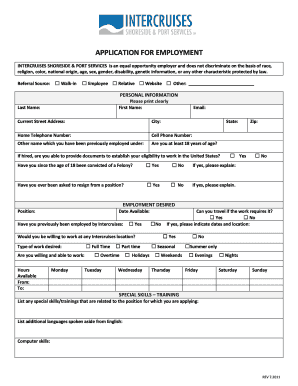 Intercruises Shoreside Employment Application
