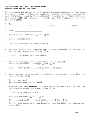 Sheriff's Office Employment Application Form
