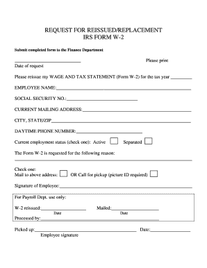 IRS Form W-2 Reissue Request
