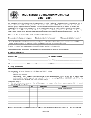 Independent Verification Worksheet
