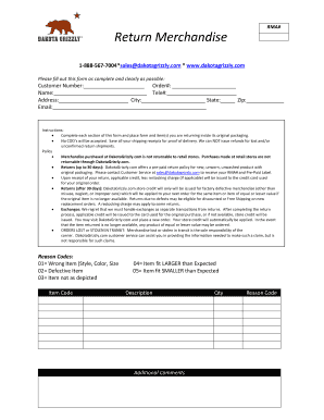 DakotaGrizzly Return Merchandise Form