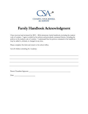 Family Handbook Acknowledgment Form