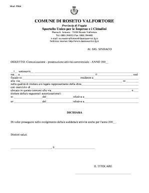 Comunicazione - prosecuzione attività commerciale