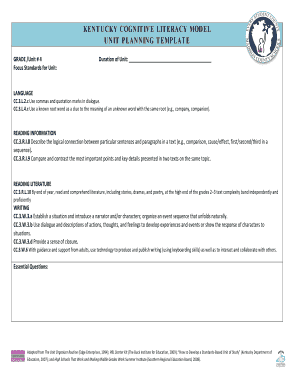 Cognitive Literacy Unit Planning Template