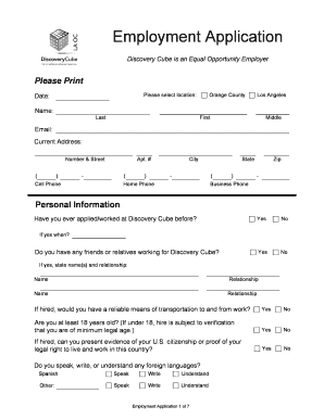 Discovery Cube Employment Application