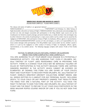 Minor Child Release and Waiver of Liability