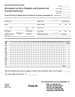 North Carolina Workers' Compensation Form 22