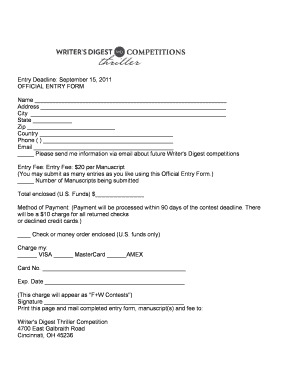 Writer's Digest Thriller Competition Entry Form