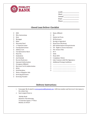 Closed Loan Delivery Checklist