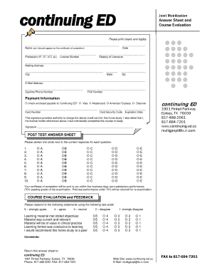 Joint Mobilization Course Evaluation Form