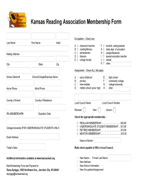 Kansas Reading Association Membership Form